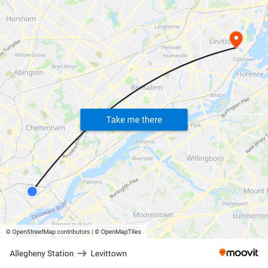 Allegheny Station to Levittown map