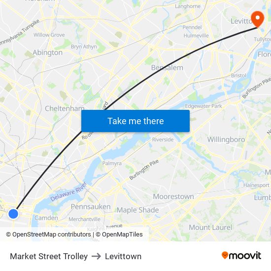 Market Street Trolley to Levittown map