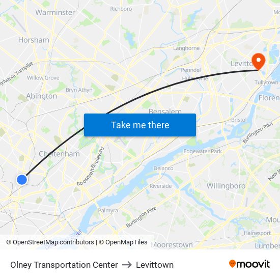 Olney Transportation Center to Levittown map
