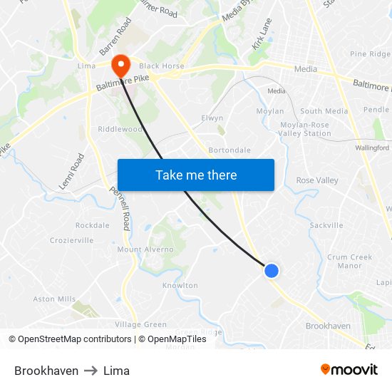 Brookhaven to Lima map