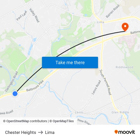 Chester Heights to Lima map