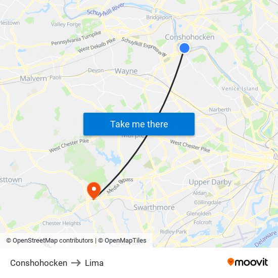 Conshohocken to Lima map