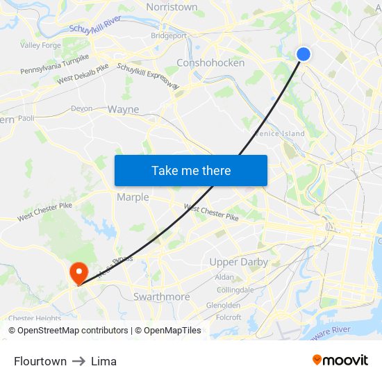 Flourtown to Lima map