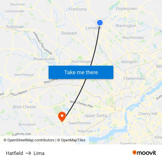 Hatfield to Lima map