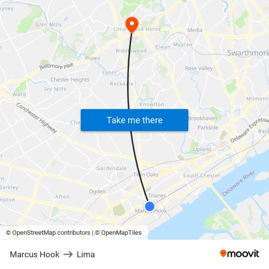 Marcus Hook to Lima map
