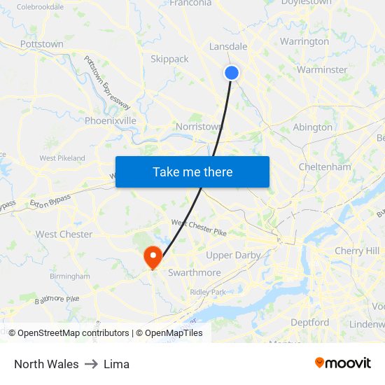 North Wales to Lima map