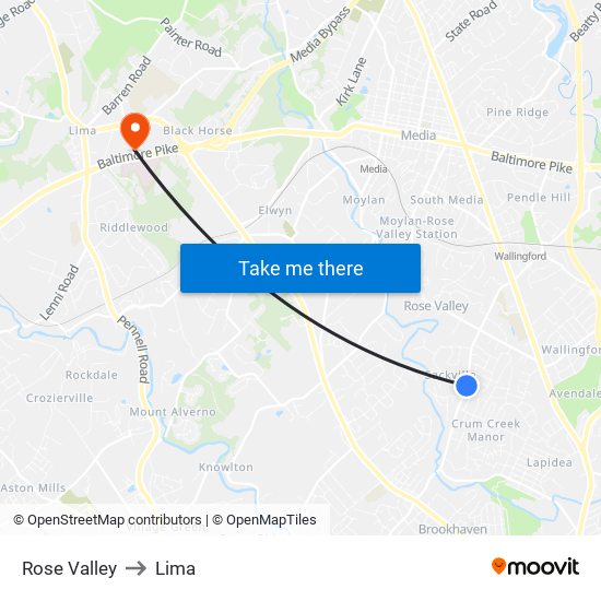 Rose Valley to Lima map