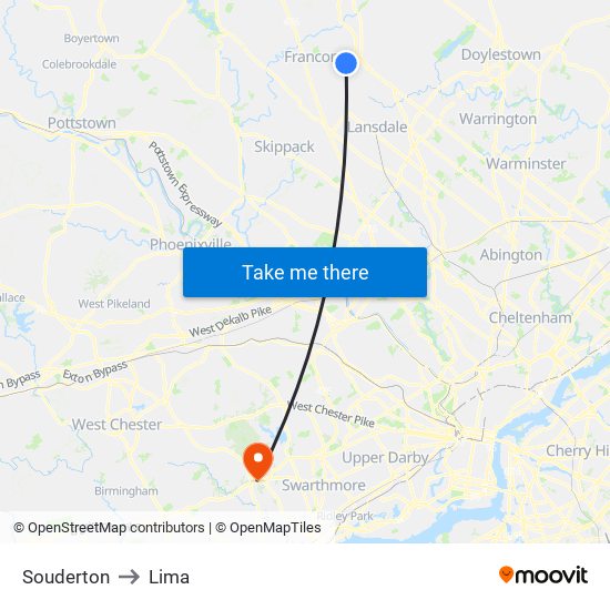 Souderton to Lima map