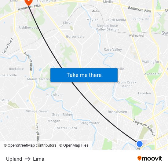 Upland to Lima map