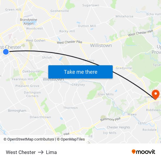 West Chester to Lima map
