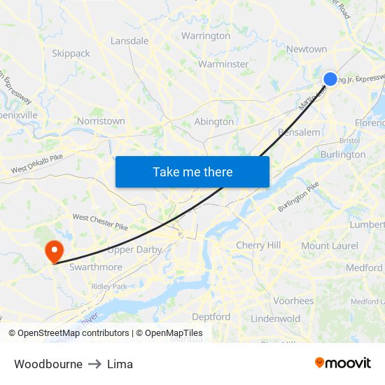 Woodbourne to Lima map