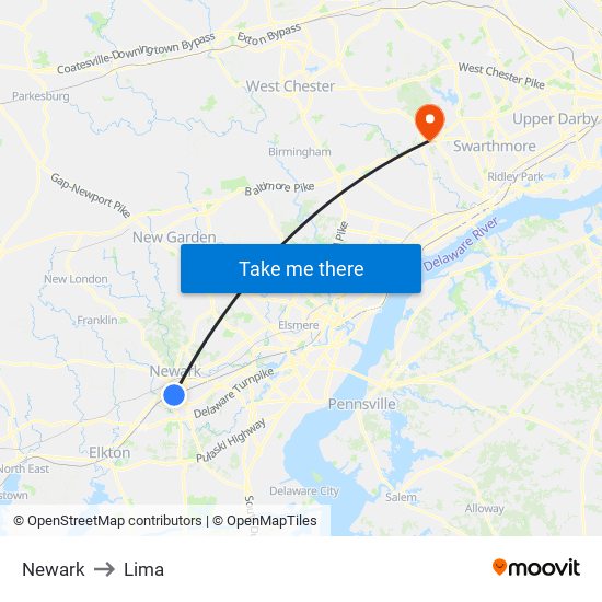 Newark to Lima map