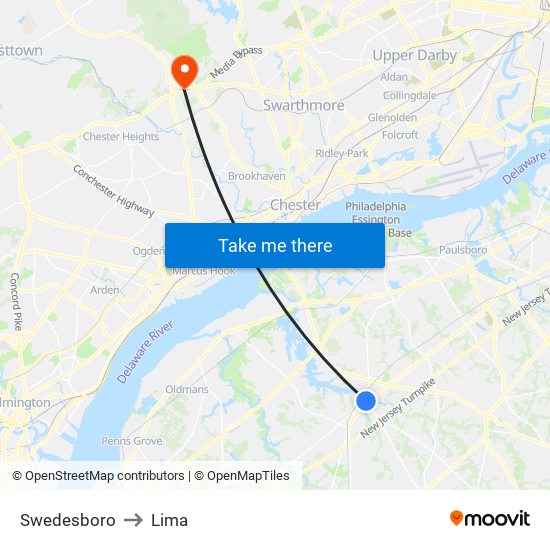 Swedesboro to Lima map