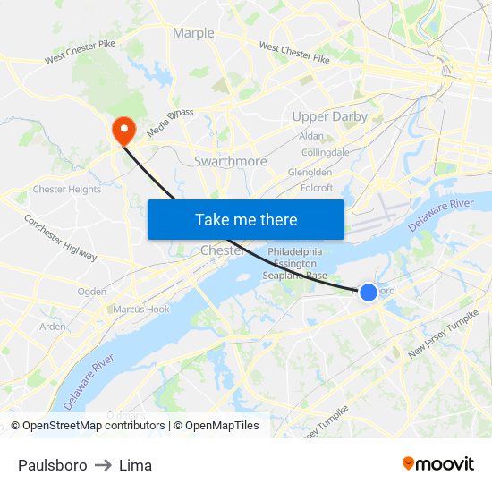 Paulsboro to Lima map