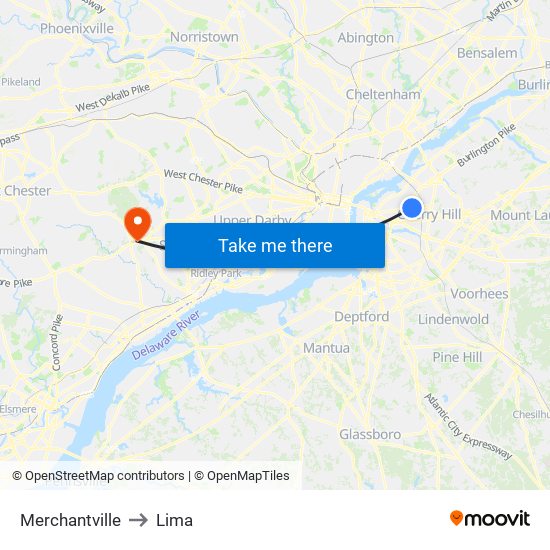 Merchantville to Lima map