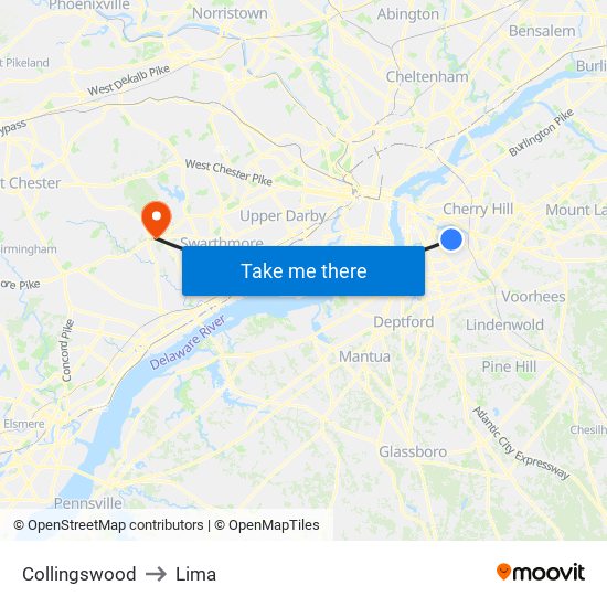 Collingswood to Lima map