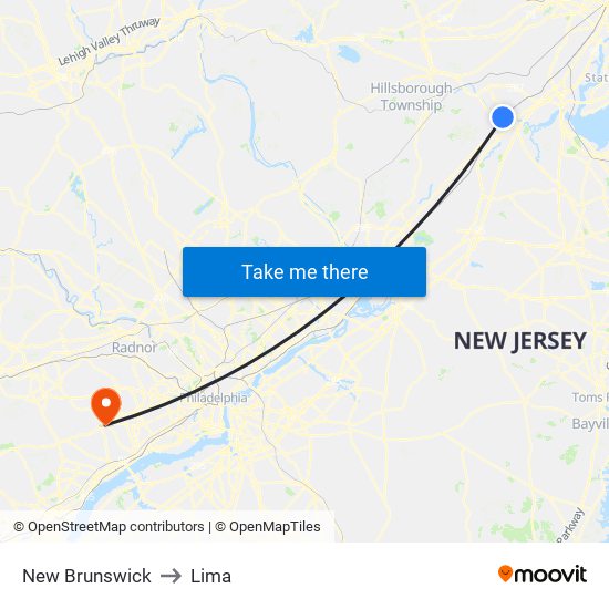 New Brunswick to Lima map