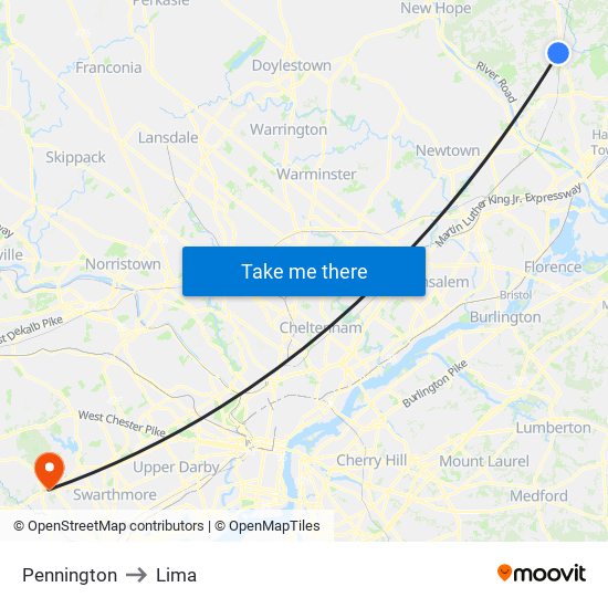 Pennington to Lima map