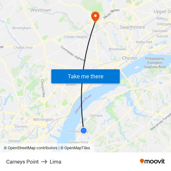 Carneys Point to Lima map