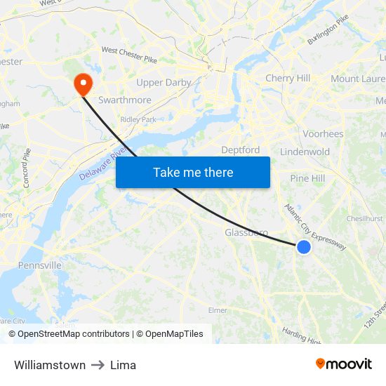 Williamstown to Lima map