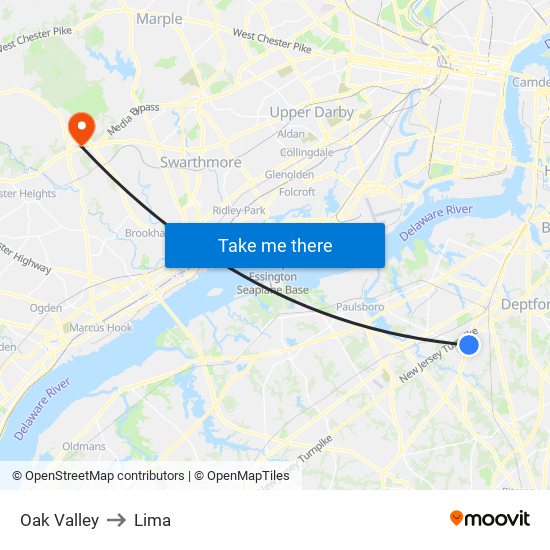 Oak Valley to Lima map