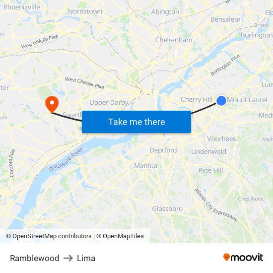 Ramblewood to Lima map