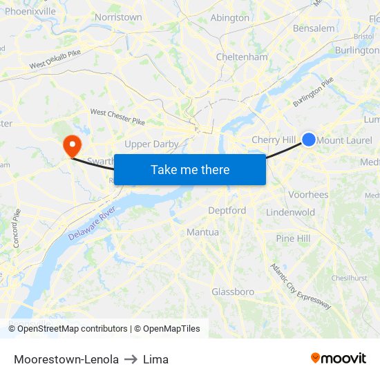 Moorestown-Lenola to Lima map