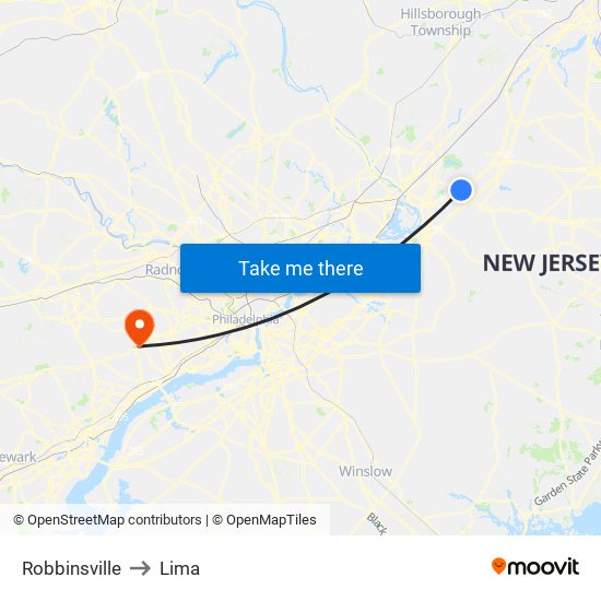 Robbinsville to Lima map