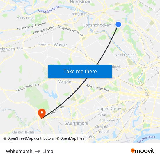 Whitemarsh to Lima map