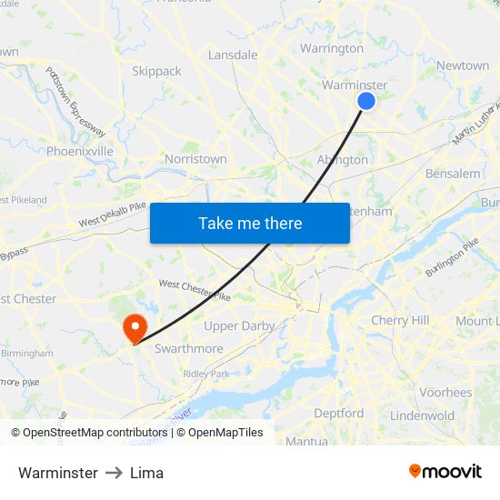 Warminster to Lima map