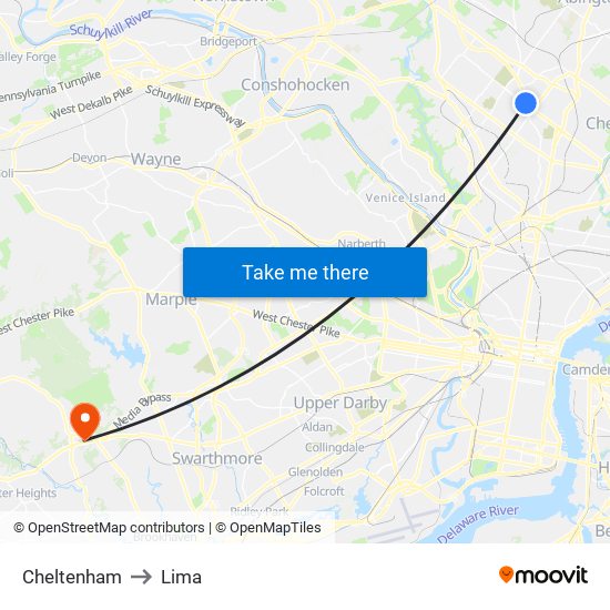 Cheltenham to Lima map