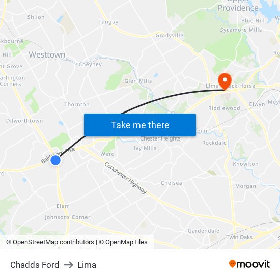 Chadds Ford to Lima map