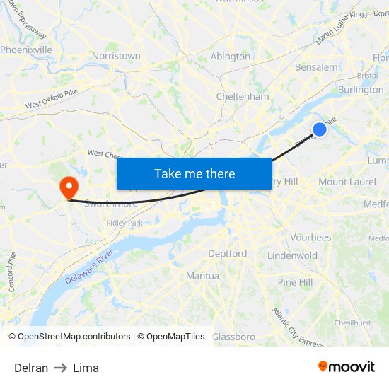 Delran to Lima map