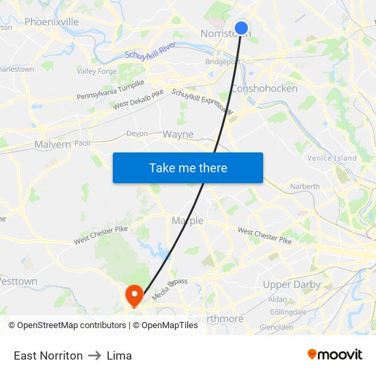 East Norriton to Lima map