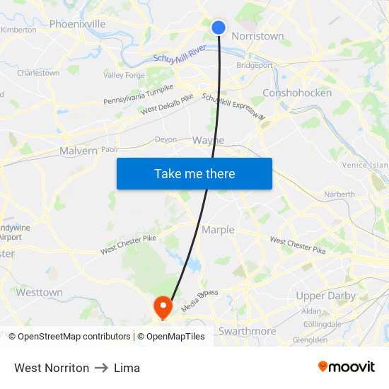 West Norriton to Lima map