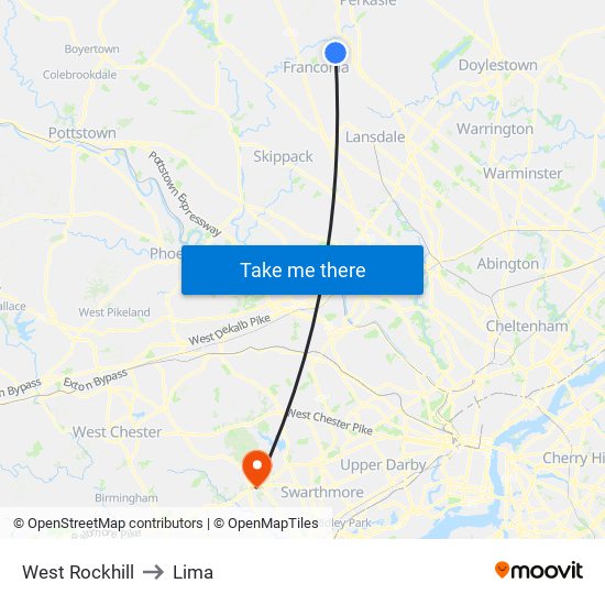 West Rockhill to Lima map