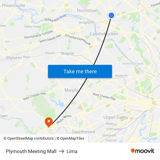 Plymouth Meeting Mall to Lima map