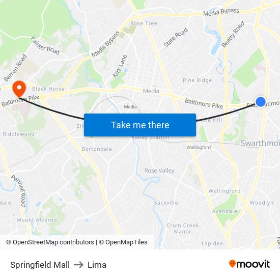 Springfield Mall to Lima map