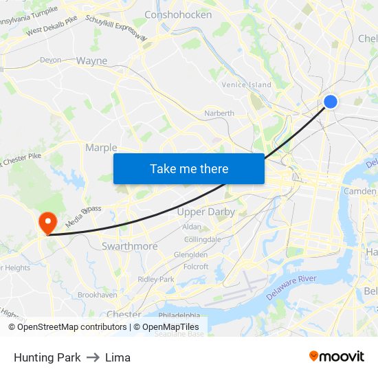 Hunting Park to Lima map