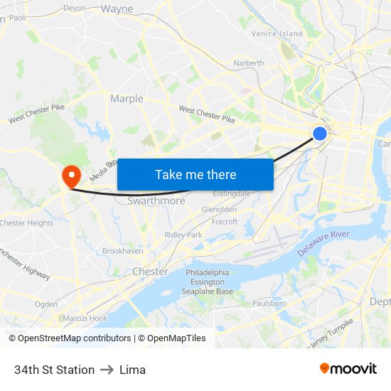 34th St Station to Lima map