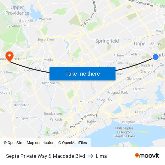 Septa Private Way & Macdade Blvd to Lima map