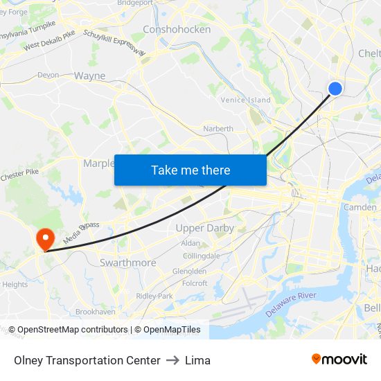 Olney Transportation Center to Lima map