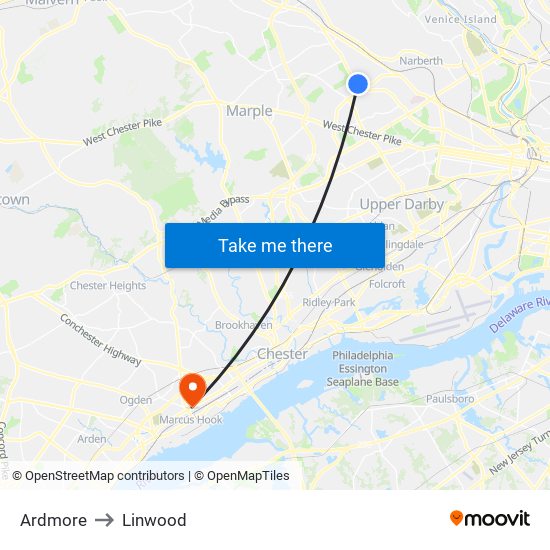 Ardmore to Linwood map