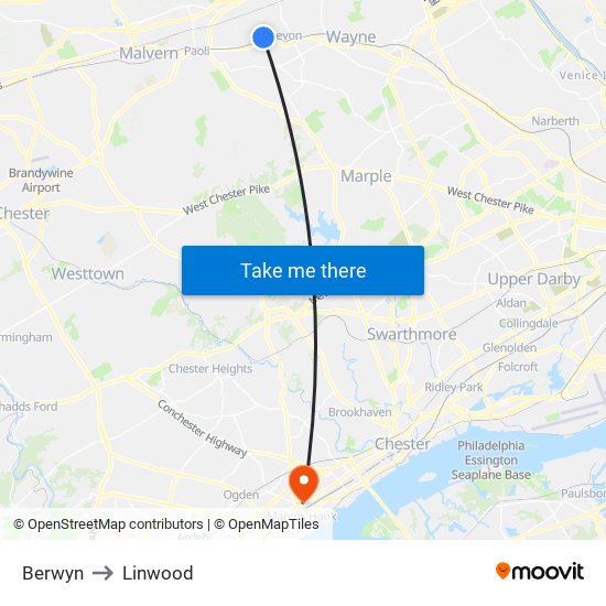 Berwyn to Linwood map