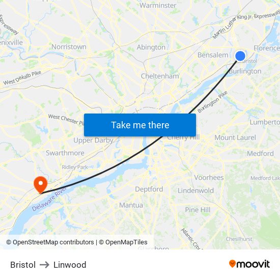 Bristol to Linwood map