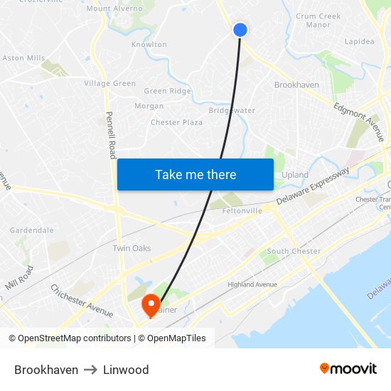 Brookhaven to Linwood map