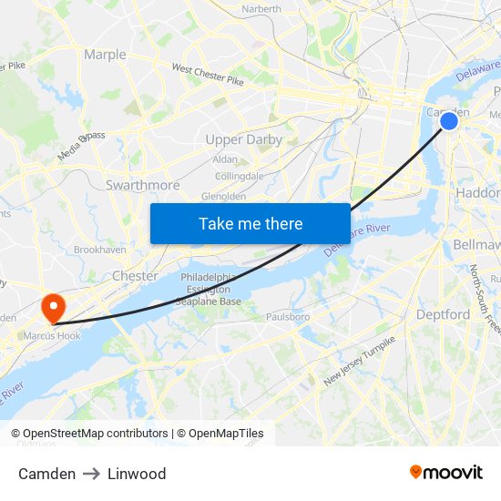 Camden to Linwood map