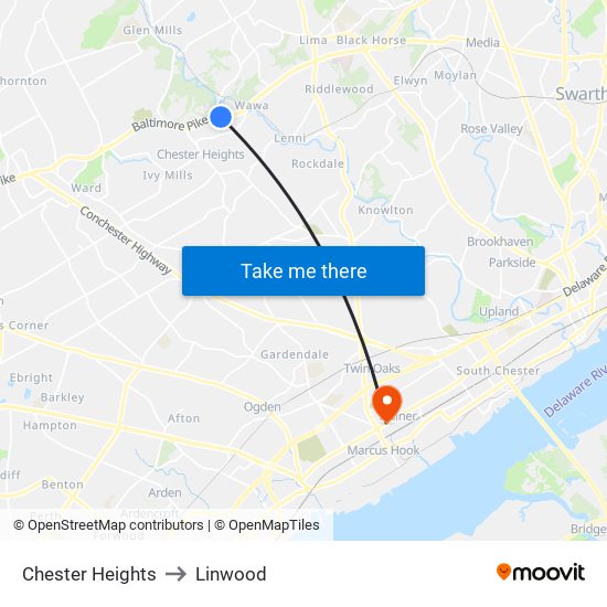 Chester Heights to Linwood map
