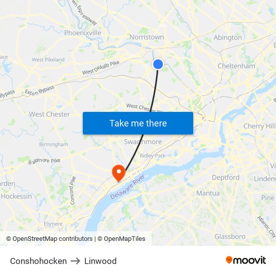 Conshohocken to Linwood map