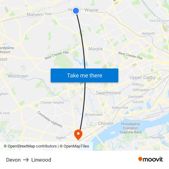 Devon to Linwood map